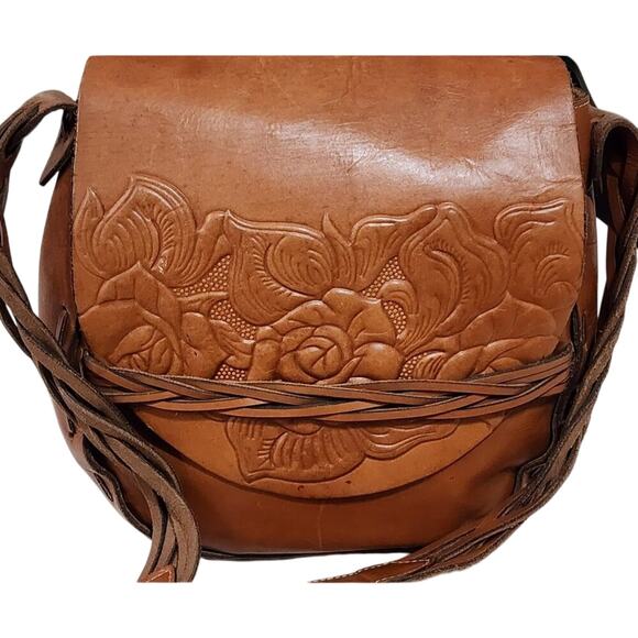 Patricia Nash‎ Brown Tooled Leather Saddle Bag crossbody purse - Picture 6 of 16